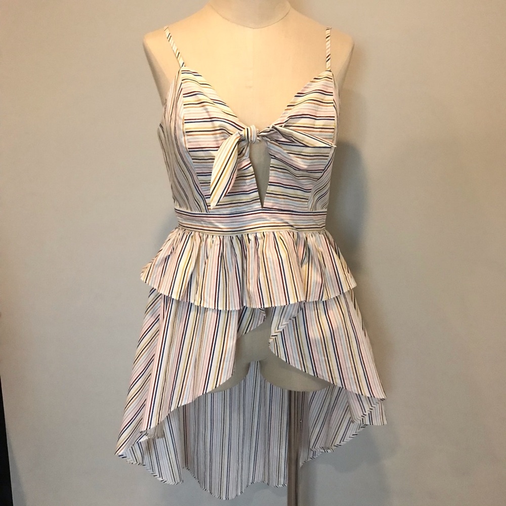English Factory striped peplum high low top size M